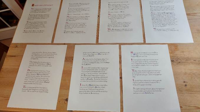 A special record of a speech. Calligraphy by Heather McCombie.